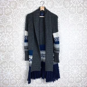 American Eagle Blue & Gray Chunky Fringe Cardigan